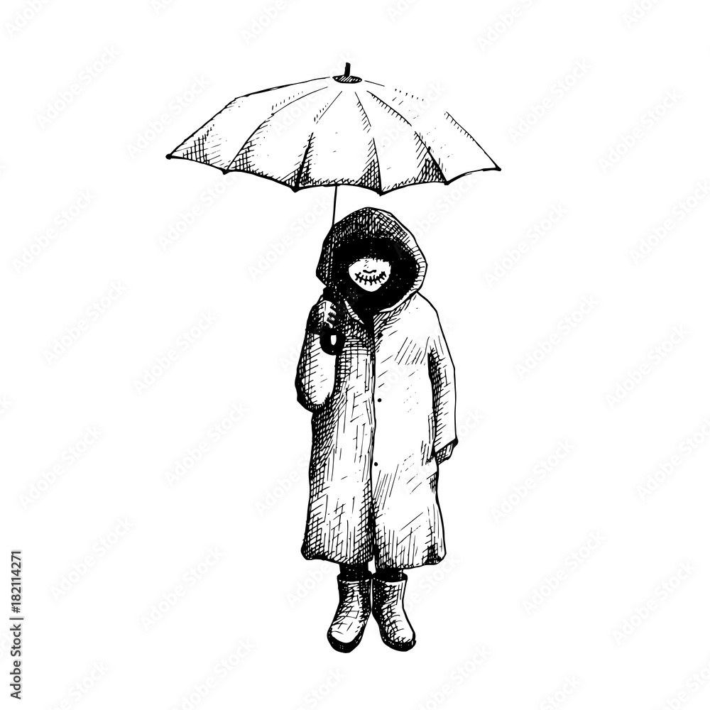 Sketch of girl with umbrella Royalty Free Vector Image