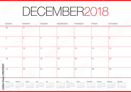 December 2018 planner calendar vector illustration