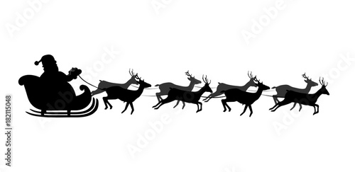 Black silhouette of Santa's sledge Isolated on white background. Vector illustration, icon, clip art.