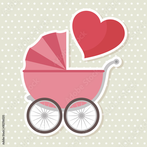 baby shower greeting card with a pink carriage vector illustration graphic design