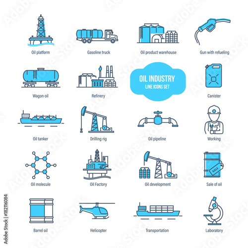 Oil industry thin line icons, pictogram and symbol set.