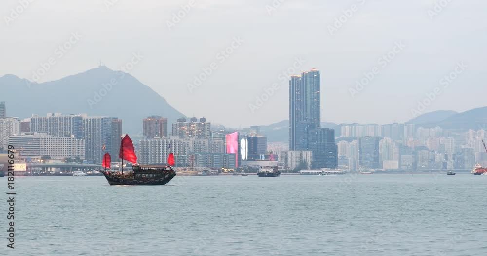 Victoria harbor in Hong Kong at sunset Victoria harbor in Hong Kong at sunset