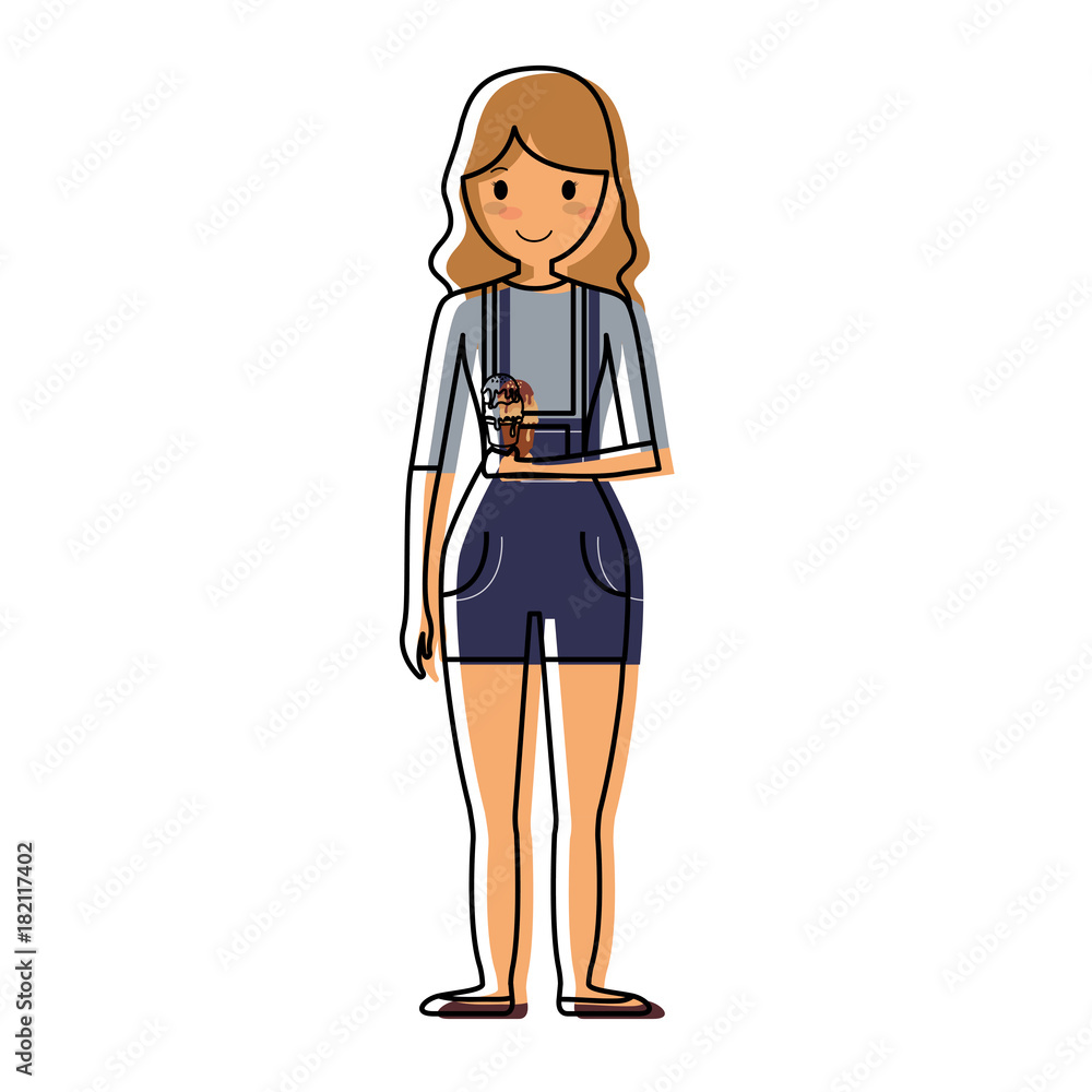 woman with brown  hair an ice cream  scoops  vector illustration