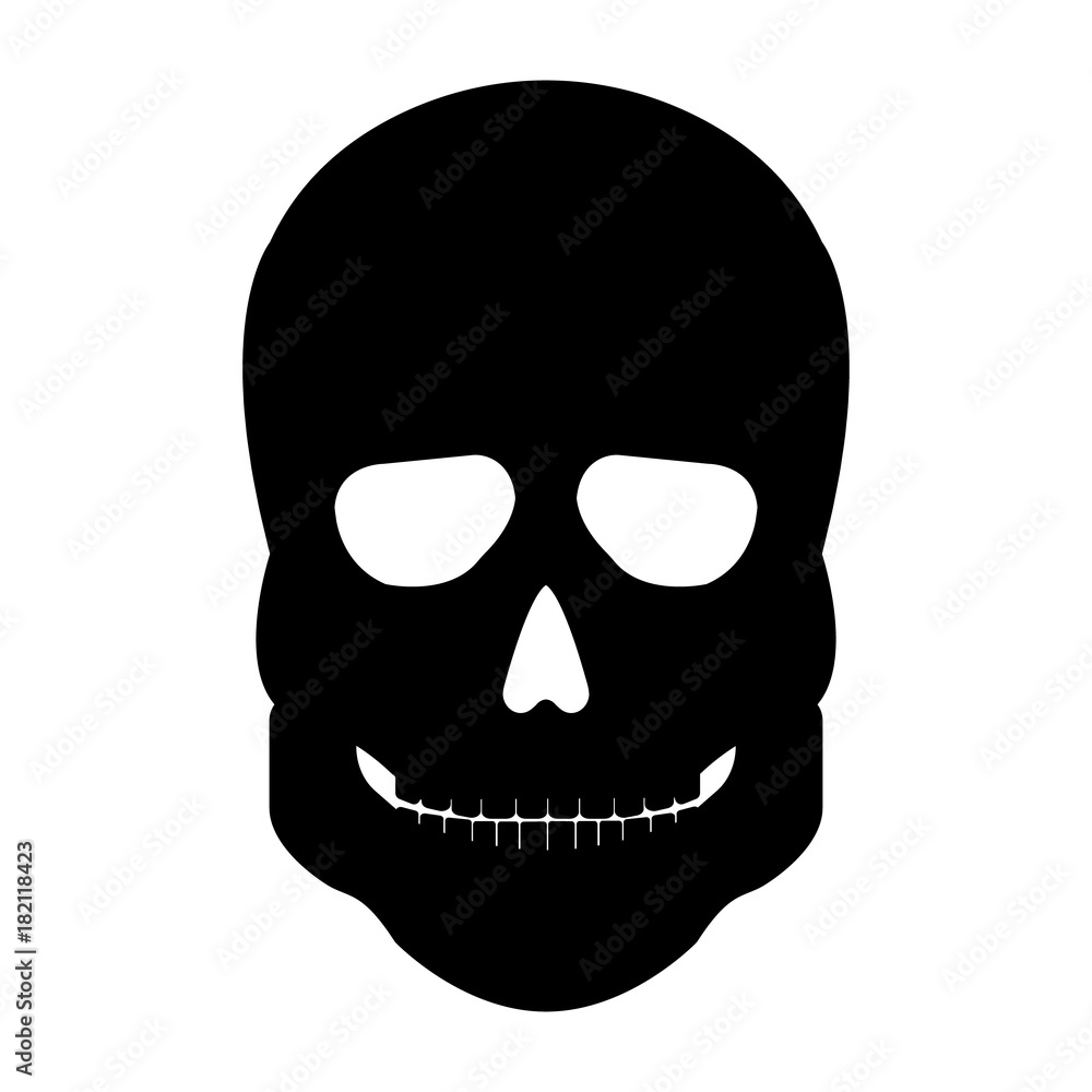 Human Skeleton Skull front side Silhouette. Isolated on White Background. Icon Vector illustration