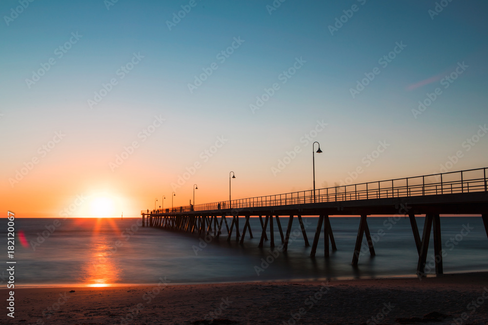 Sunset view with clear sky at Glenelg jetty, Adelaide, Australia