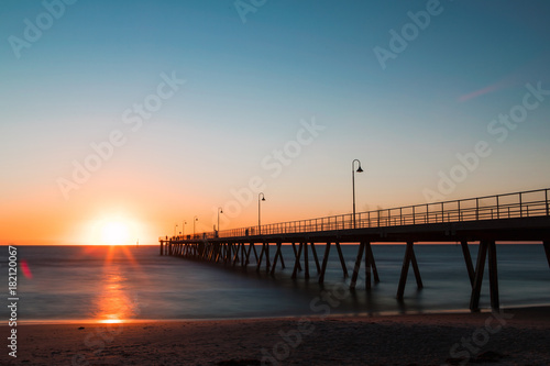 Sunset view with clear sky at Glenelg jetty, Adelaide, Australia