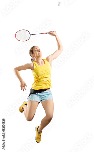 Young woman badminton player isolated © Boris Riaposov