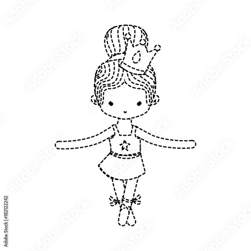 dotted shape girl practice performance ballet with bun hair design and professional clothes