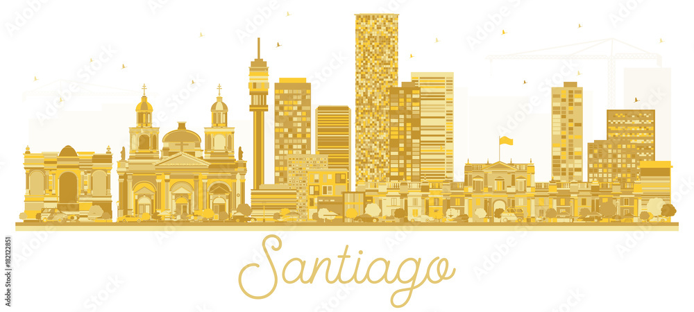 Santiago Chile City skyline golden silhouette with Reflections. Santiago Chile City skyline golden silhouette with Reflections.