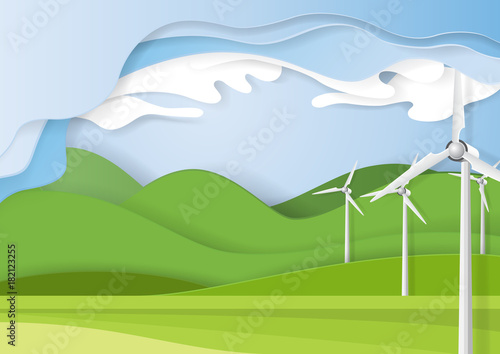 Nature landscape and ecology concept paper art style.Save the world and environment conservation concept.Vector illustration.