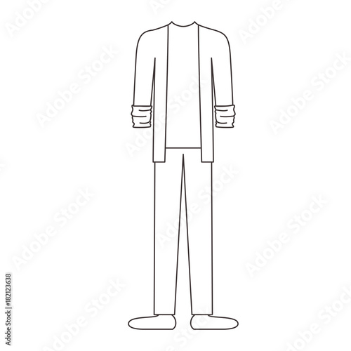 male clothes with sport jacket and pant and shoes in monochrome silhouette vector illustration