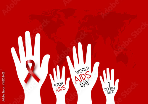 World aids day design of red ribbon on hand vector illustration