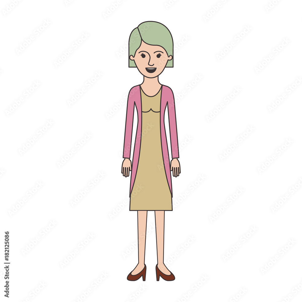 woman full body with blouse and jacket and skirt and heel shoes with short hair in colorful silhouette vector illustration woman full body with blouse and jacket and skirt and heel shoes with short hair in colorful silhouette vector illustration