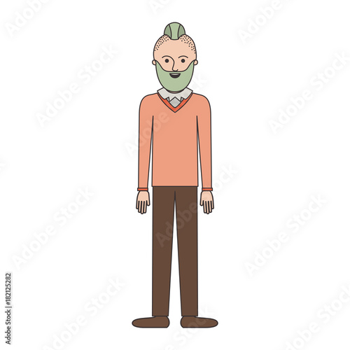 man full body with beard and sweater and pants and shoes with taper fade haircut in colorful silhouette vector illustration
