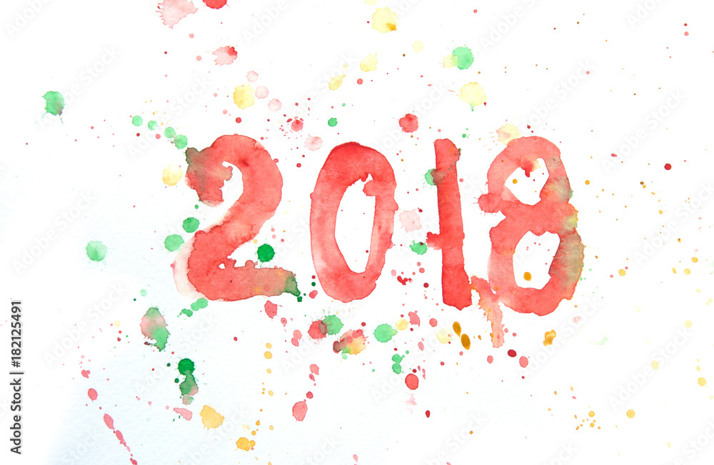 2018 new year watercolor number on white background 2018 new year watercolor number on white background