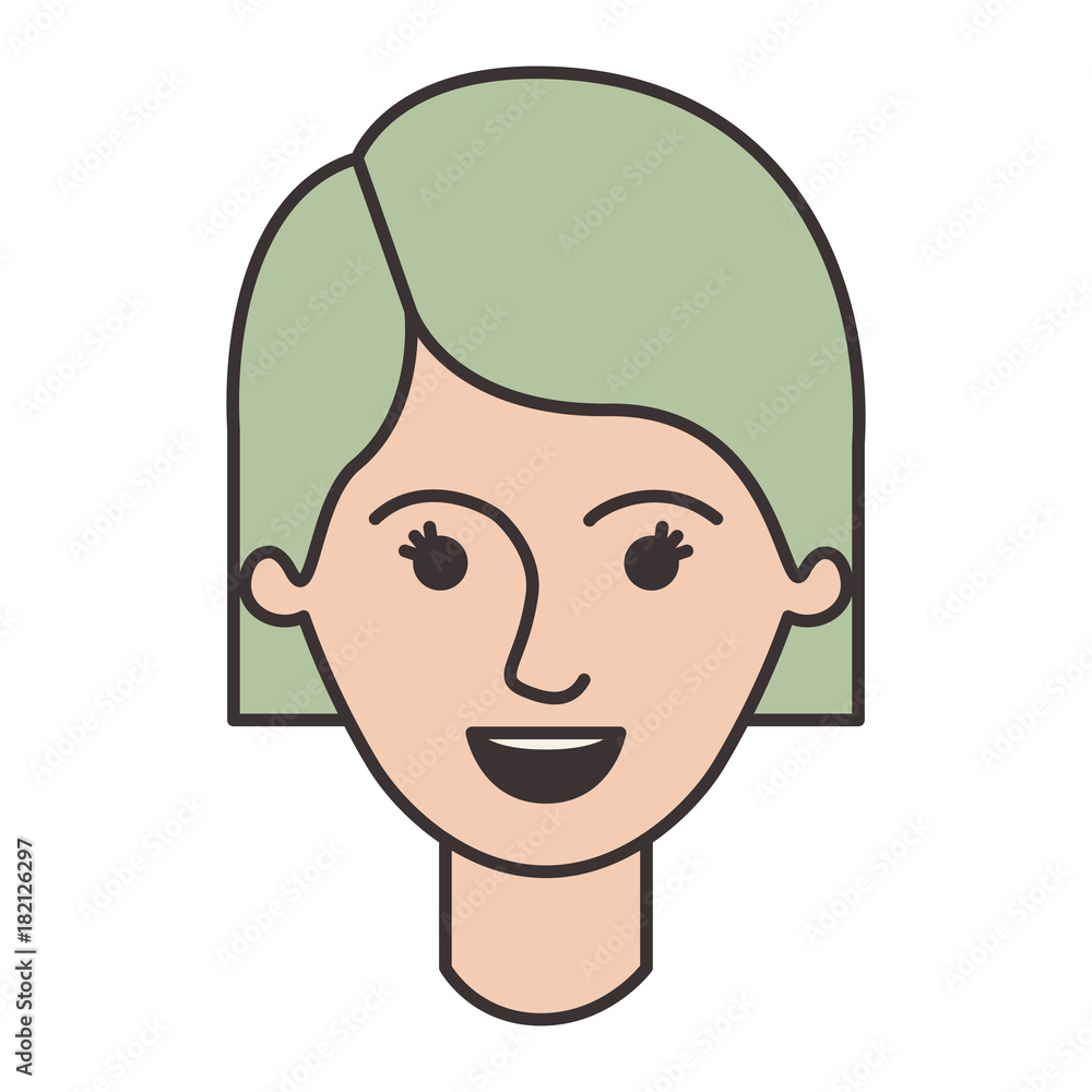 female face with short hair in colorful silhouette vector illustration
