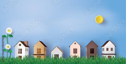 Sunny Village with Colorful Paper Houses