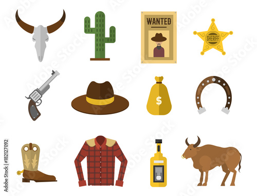 Wild west cowboy icons rodeo equipment and many different western accessories vector illustration