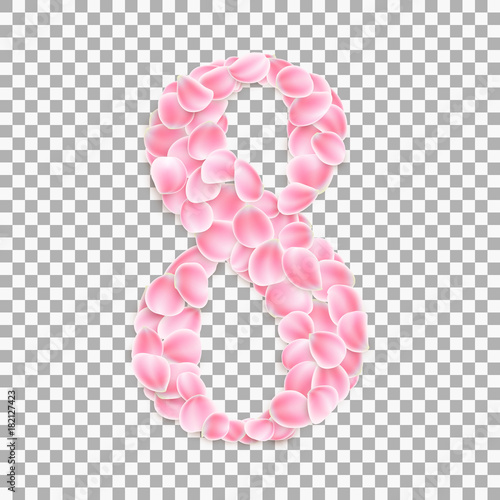 Arabic numeral eight, from pink petals. EPS 10 vector