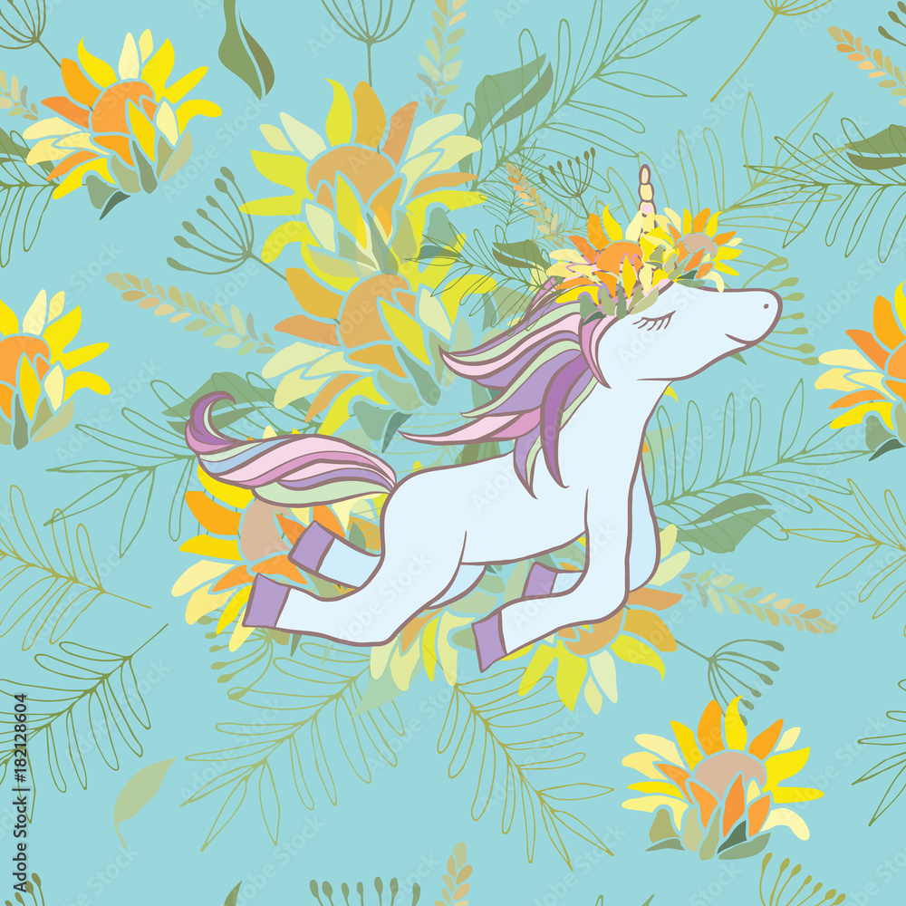 Retro style Illustration with flowers and animal