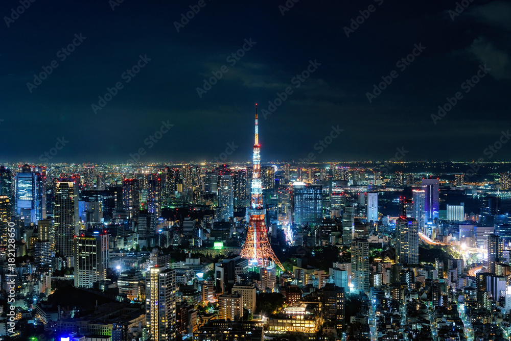 Fototapeta premium Nocny widok Japonii i Tokio