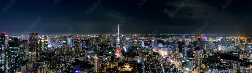 Fototapeta premium Nocny widok na Tokyo Tower i centrum Tokio