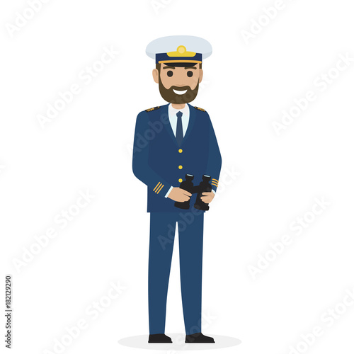 Bearded Captain in Blue Toggery with Binoculars photo