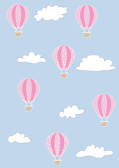 Fotobehang Luchtballon Luchtballonnen tussen wolken in blauw  © zvkate