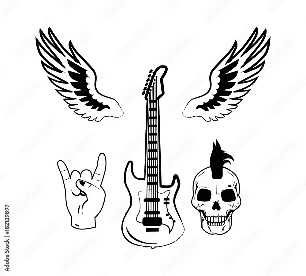 Fototapeta premium Rock n Roll Symbol Electric Guitar Punk Skull Icon
