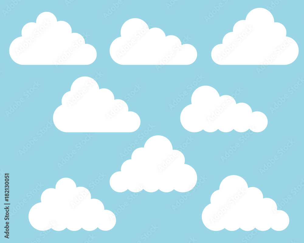 Flat design set of different white clouds on blue sky Flat design set of different white clouds on blue sky