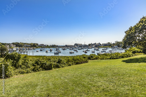 private boats anchor in the harbor of Harwich, Cap Cod peninsula photo