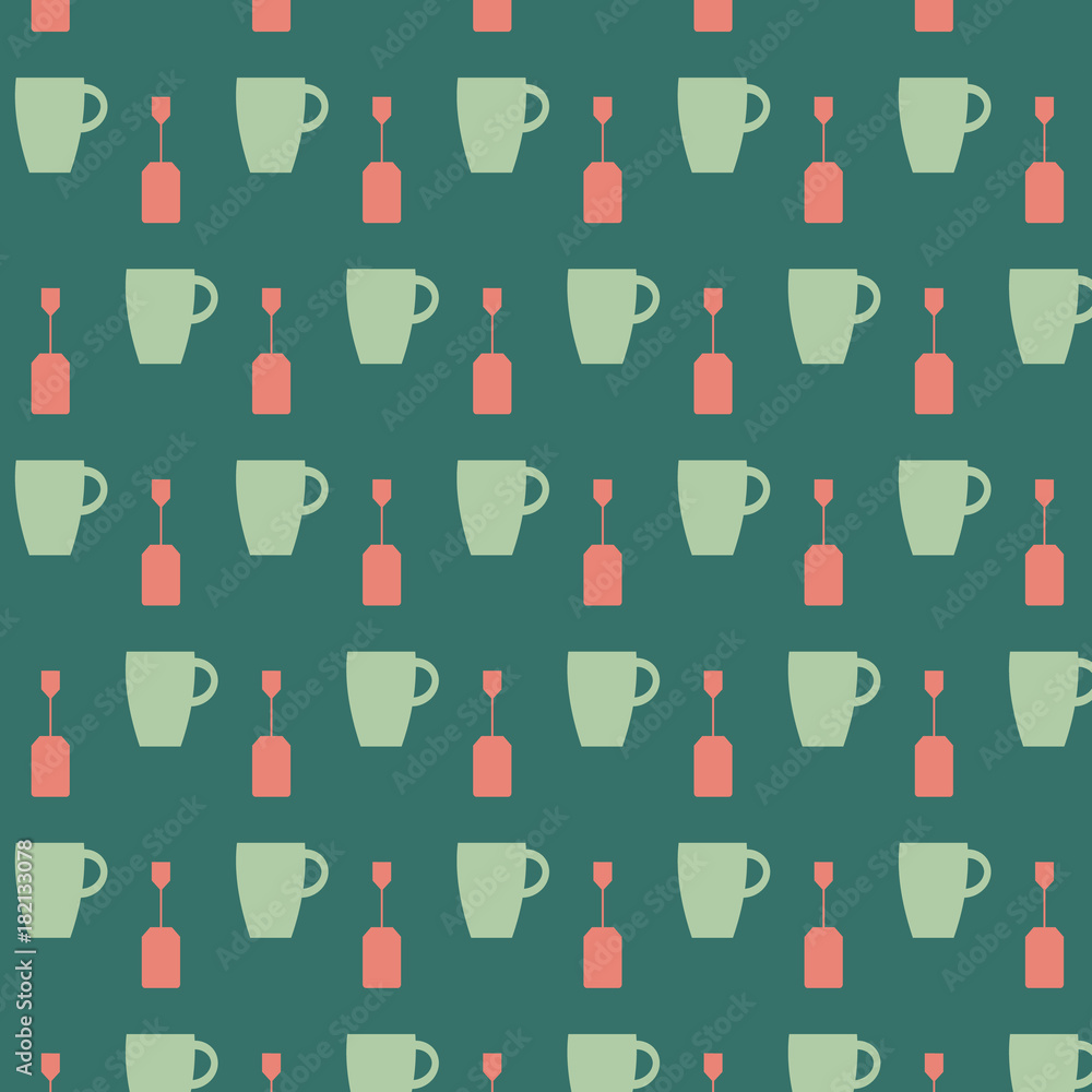Tea pattern on green background. Cup and tea bag concept. Vector illustration design. Tea pattern on green background. Cup and tea bag concept. Vector illustration design.