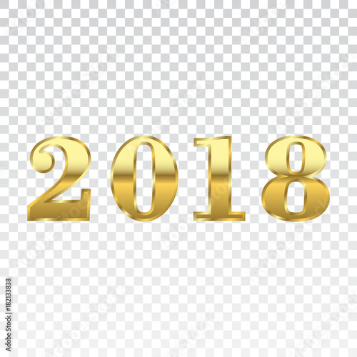 Happy New Year golden numbers. Gold numbers 2018 on white transparent background. Christmas and New Year design. Symbol of holiday, celebration. Luxury golden texture. Vector illustration