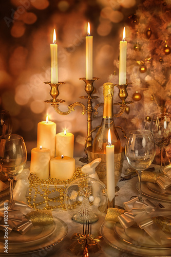 Decorated Christmas Dinner Table Setting