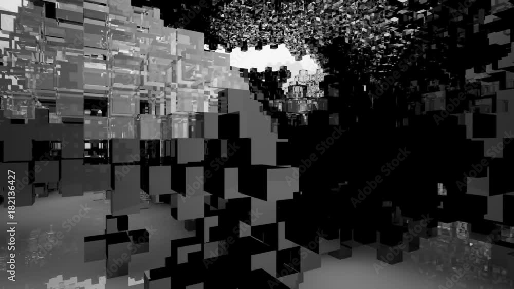 Abstract interior with glossy black and glass sculpture. Architectural background. 3D animation and rendering. Abstract interior with glossy black and glass sculpture. Architectural background. 3D animation and rendering.