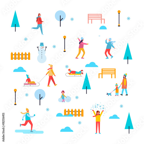 Wintertime Outdoor Activities Vector Illustration
