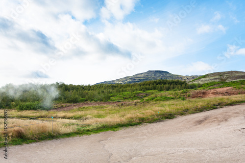 hills near in Haukadalur hot spring area in autumn