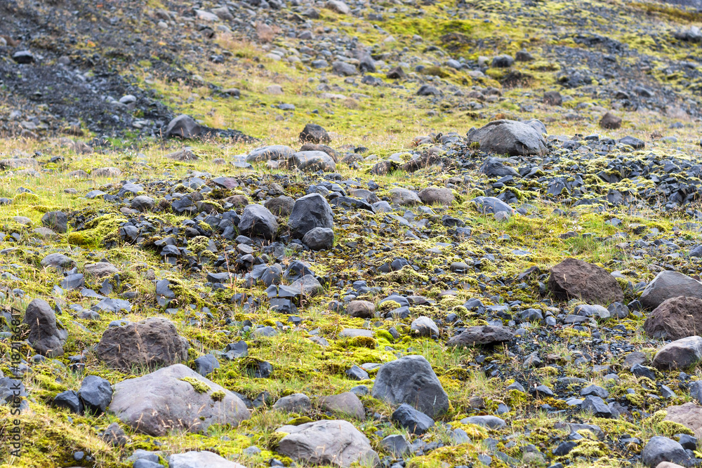 pumice stones along bed of Solheimajokull glacier