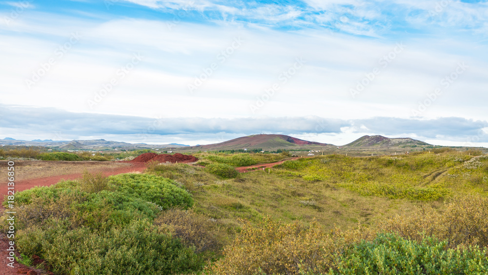 landscape with red volcanic soil in Iceland landscape with red volcanic soil in Iceland