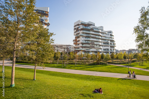 MILAN, ITALY, OCTOBER 13, 2017 - New modern building condo of "City Life" business and residential district, "Tre Torri", Milan, Italy