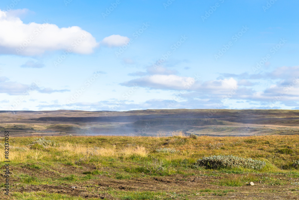 blue sky over canyon of Olfusa river in Iceland