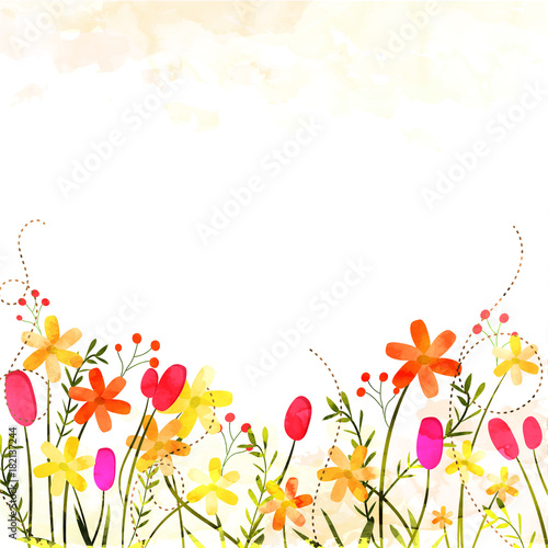 Beautiful colorful flowers on abstract background and space for your text.