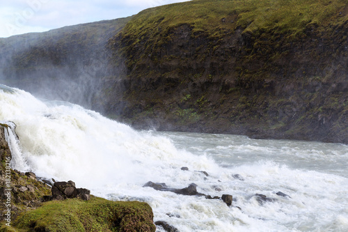 view of Gullfoss waterfall current from canyon