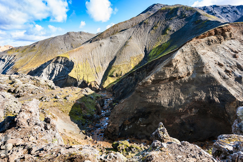 stream in gorge in Landmannalaugar in Iceland photo