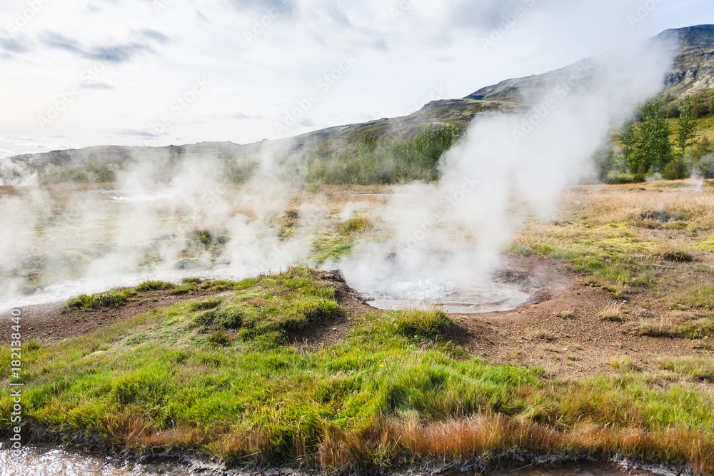 geyser pool in Haukadalur valley in Iceland