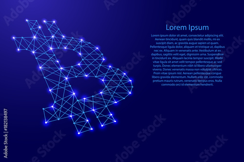 sign bitcoin from polygonal blue lines and glowing stars for banner, poster, greeting card, of vector illustration