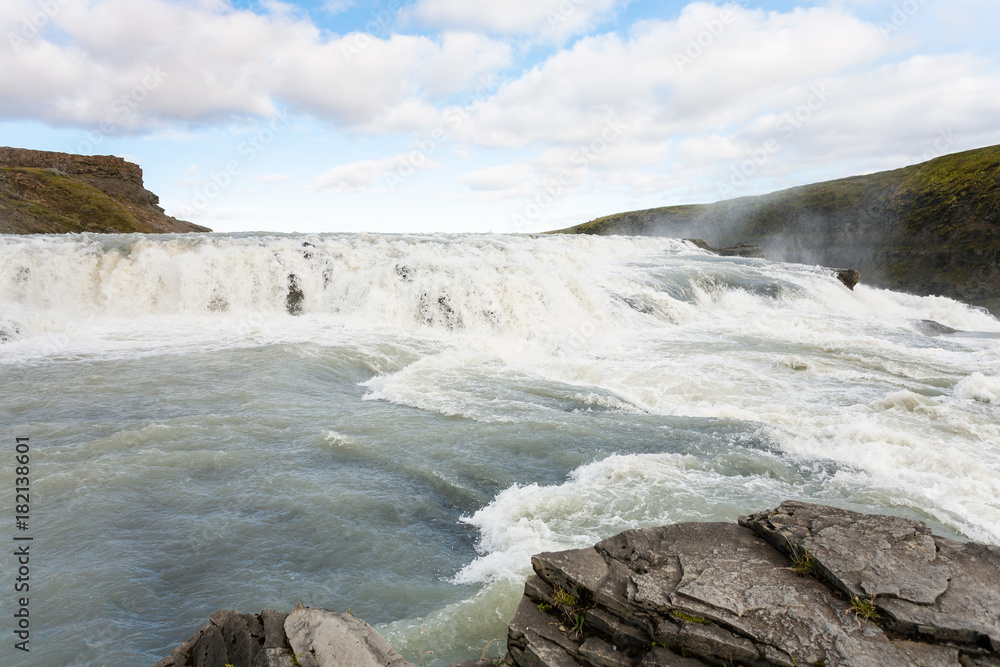 water on rapids of Gullfoss waterfall in canyon water on rapids of Gullfoss waterfall in canyon