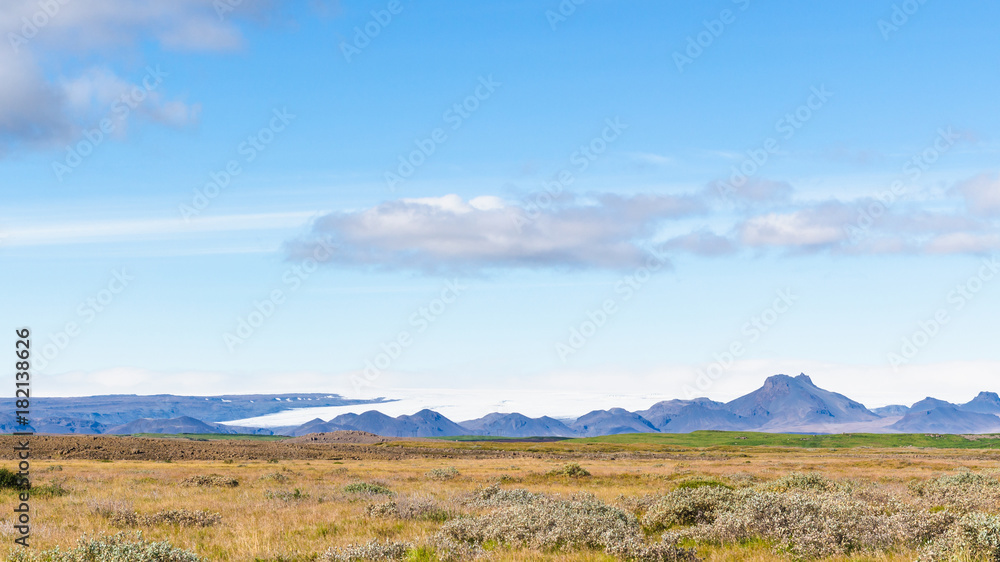 blue sky over icelandic landscape in autumn