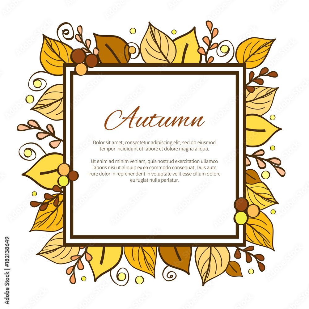 Fototapeta premium Autumn Frame and Leaves on Vector Illustration