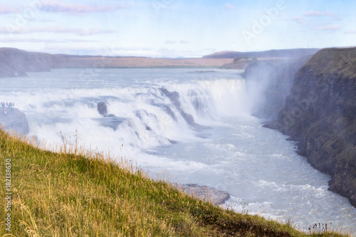 view Gullfoss waterfall on Olfusa river in autumn